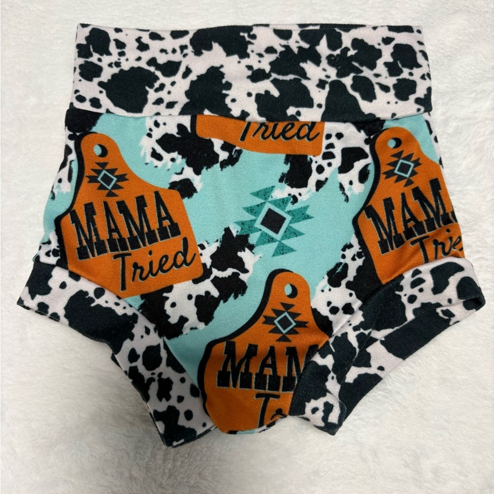 Boutique Mama Tried Bummies & Bow Set 0-3M Cow Print Western EUC - Picture 2 of 4